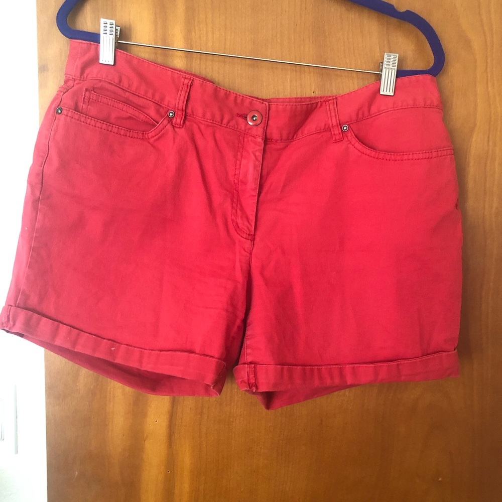 Red Denim Cuffed Shorts Size 14